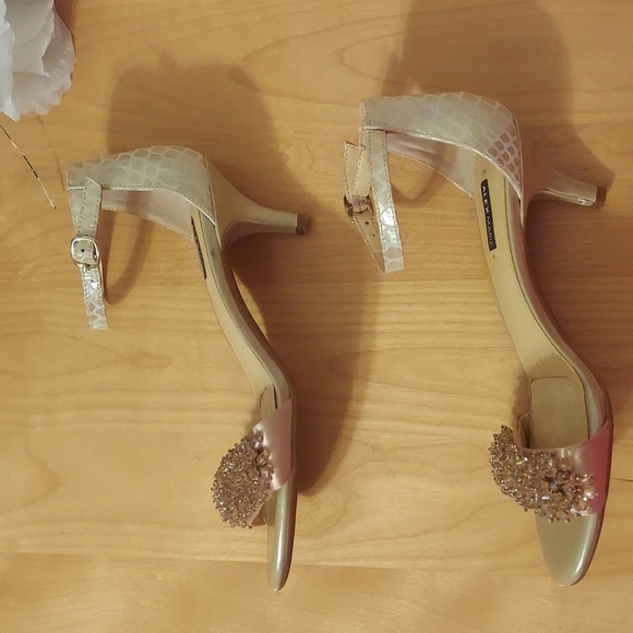 Alex Marie Champagne Beaded Animal Print Leather Ankle Strap Heels Size 6.5 - Picture 7 of 16